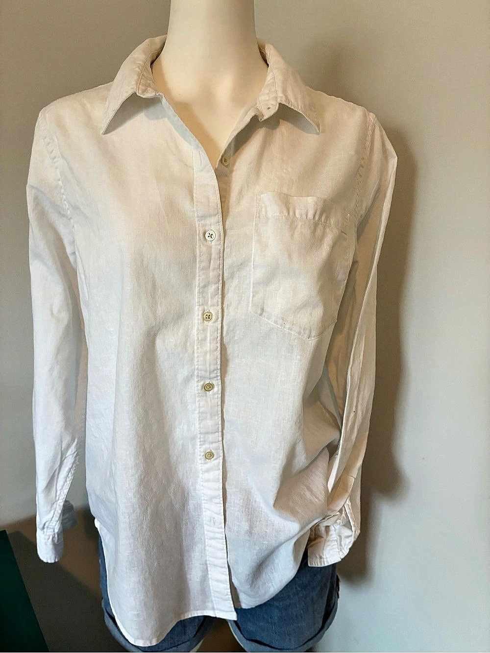 Gap Boyfriend Fit Linen Shirt Button Down White